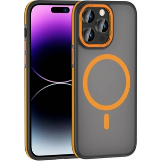 Apple iPhone 14 Pro Max (6.7) Kılıf Magsafe Şarj Özellikli Mat Görünümlü Ant Kapak - Turuncu