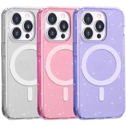 Apple iPhone 14 Pro Max (6.7) Kılıf Magsafe Şarj Özellikli Parlayan Simli Saydam Renkli Allstar Kapak - Şeffaf