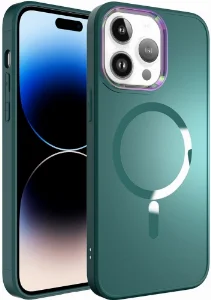 Apple iPhone 14 Pro Max (6.7) Kılıf Magsafe Wireless Şarj Özellikli Stil Kapak - Koyu Yeşil