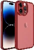 Apple iPhone 14 Pro Max (6.7) Kılıf Şeffaf Esnek Silikon Kenarları Buzlu Kamera Korumalı Post Kapak - Kırmızı