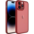 Apple iPhone 14 Pro Max (6.7) Kılıf Şeffaf Esnek Silikon Kenarları Buzlu Kamera Korumalı Post Kapak - Kırmızı