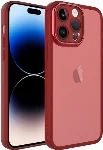Apple iPhone 14 Pro Max (6.7) Kılıf Şeffaf Esnek Silikon Kenarları Buzlu Kamera Korumalı Post Kapak - Kırmızı