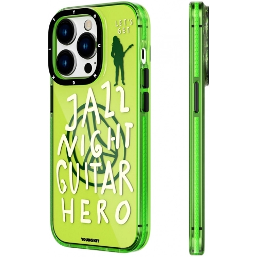 Apple iPhone 14 Pro Max (6.7) Kılıf Şeffaf Renkli Yazı Temalı Tasarım YoungKit Jazz Serisi Kapak - Mavi