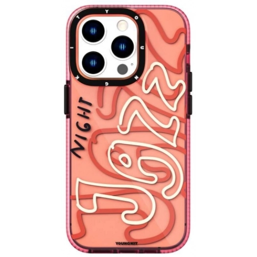 Apple iPhone 14 Pro Max (6.7) Kılıf Şeffaf Renkli Yazı Temalı Tasarım YoungKit Jazz Serisi Kapak - Pembe