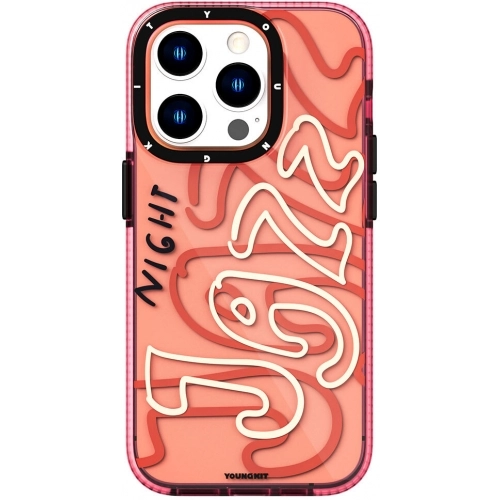 Apple iPhone 14 Pro Max (6.7) Kılıf Şeffaf Renkli Yazı Temalı Tasarım YoungKit Jazz Serisi Kapak - Pembe