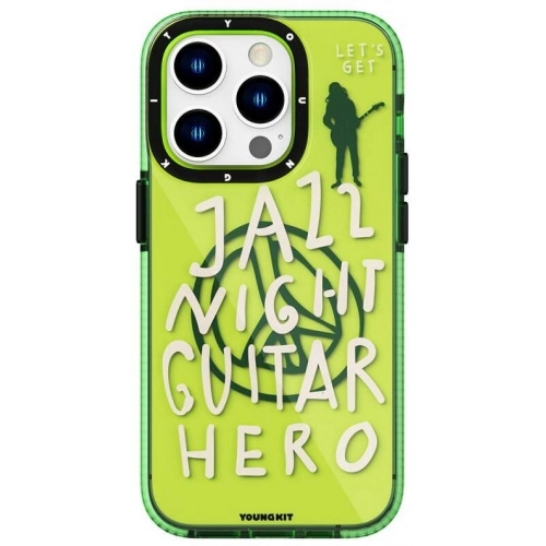 Apple iPhone 14 Pro Max (6.7) Kılıf Şeffaf Renkli Yazı Temalı Tasarım YoungKit Jazz Serisi Kapak - Yeşil