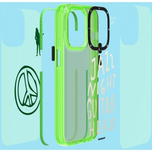 Apple iPhone 14 Pro Max (6.7) Kılıf Şeffaf Renkli Yazı Temalı Tasarım YoungKit Jazz Serisi Kapak - Yeşil