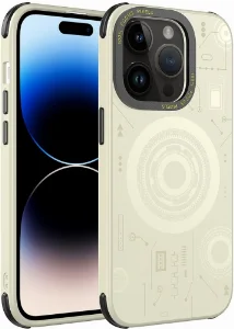 Apple iPhone 14 Pro Max (6.7) Kılıf Wireless Şarj Özellikli Desenli Hot Mıknatıslı Magsafe Kapak - Gold