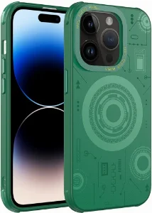 Apple iPhone 14 Pro Max (6.7) Kılıf Wireless Şarj Özellikli Desenli Hot Mıknatıslı Magsafe Kapak - Yeşil
