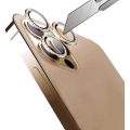 Apple iPhone 14 Pro Max (6.7) Lens Kamera Koruyucu Taşlı Parmak İzi Bırakmaz CL-06 - Gold
