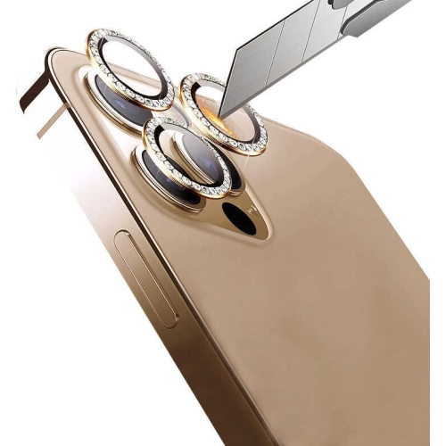 Apple iPhone 14 Pro Max (6.7) Lens Kamera Koruyucu Taşlı Parmak İzi Bırakmaz CL-06 - Koyu Mor