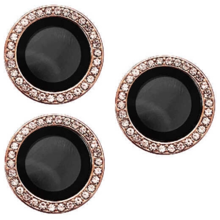 Apple iPhone 14 Pro Max (6.7) Lens Kamera Koruyucu Taşlı Parmak İzi Bırakmaz CL-06 - Rose Gold