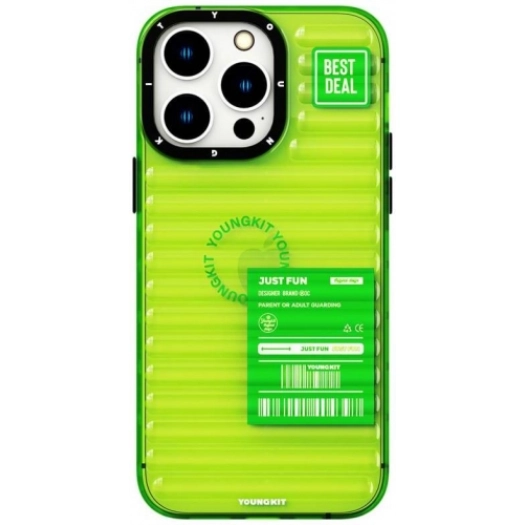 Apple iPhone 14 Pro Max (6.7) Şeffaf Renkli Tasarım YoungKit Fluorite Serisi Kapak - Yeşil