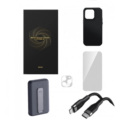 Apple iPhone 14 Pro Max Benks Grand Combo New 5in1 Aksesuar Seti Kılıf-Ekran Koruyucu-Lens Koruyucu-Kablo-Powerbank - Siyah