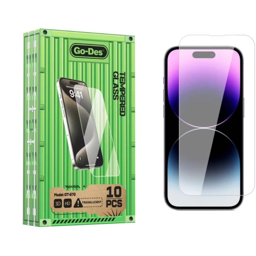 Apple iPhone 14 Pro Max Go Des Parmak İzi Bırakmayan 9H Oleofobik Bom Glass Ekran Koruyucu 10'lu Paket - Şeffaf