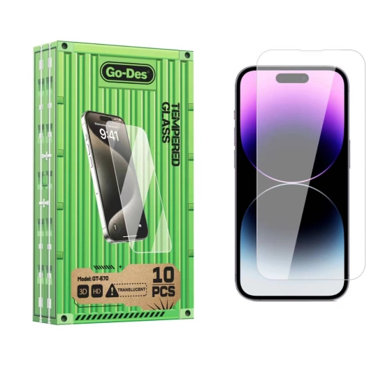 Apple iPhone 14 Pro Max Go Des Parmak İzi Bırakmayan 9H Oleofobik Bom Glass Ekran Koruyucu 10'lu Paket - Şeffaf