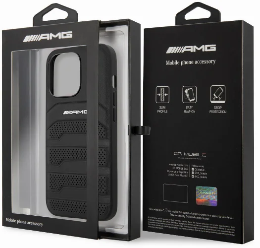 Apple iPhone 14 Pro Max (6.7) Kılıf AMG Leather Deri Çizgili Kabartmalı Dizayn Kapak - Siyah