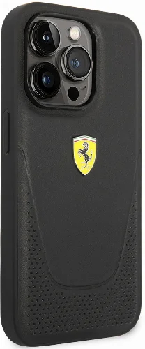 Apple iPhone 14 Pro Max (6.7) Kılıf Ferrari Deri Delikli Dizayn Kapak - Siyah