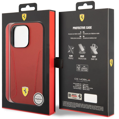 Apple iPhone 14 Pro Max (6.7) Kılıf Ferrari Magsafe Şarj Özellikli Deri Kenarları Damgalı Dizayn Kapak - Siyah