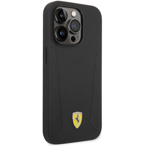 Apple iPhone 14 Pro Max (6.7) Kılıf Ferrari Magsafe Şarj Özellikli Deri Kenarları Damgalı Dizayn Kapak - Siyah