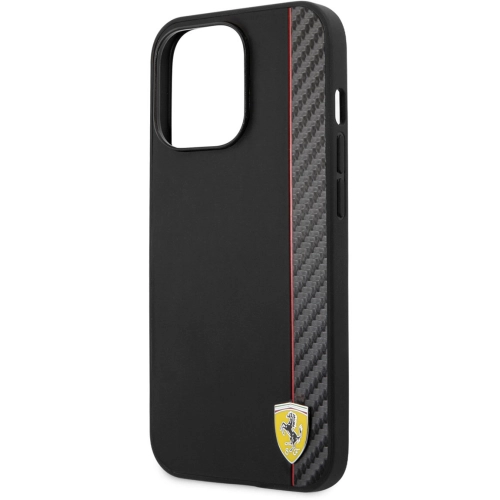 Apple iPhone 14 Pro Max (6.7) Kılıf Ferrari Magsafe Şarj Özellikli Pu Deri Ve Karbon Şeritli Dizayn Kapak - Siyah
