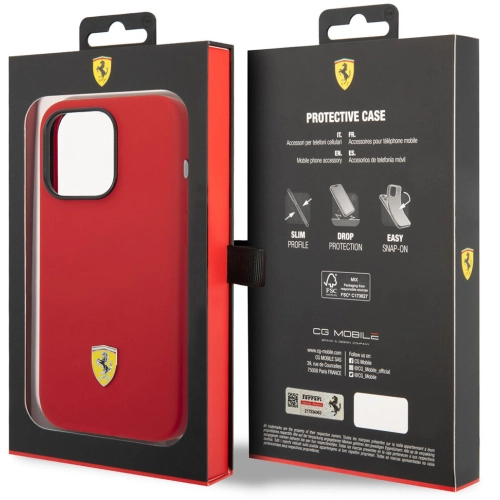 Apple iPhone 14 Pro Max (6.7) Kılıf Ferrari Magsafe Şarj Özellikli Silikon Metal Logo Dizayn Kapak - Kırmızı