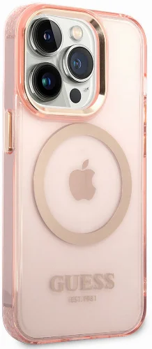 Apple iPhone 14 Pro Max Kılıf GUESS Magsafe Şarj Özellikli Airbagli Dizayn Kapak - Pembe