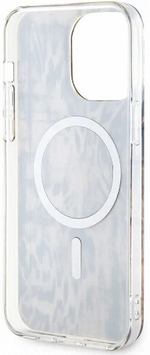 Apple iPhone 14 Pro Max Kılıf GUESS Magsafe Şarj Özellikli Leopar Desenli Kapak - Mavi