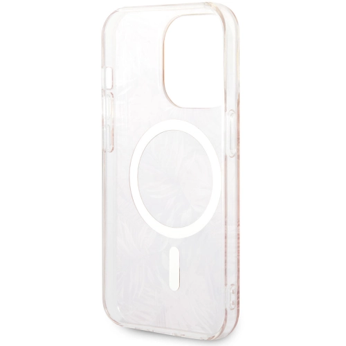 Apple iPhone 14 Pro Max Kılıf GUESS Magsafe Şarj Özellikli Yaprak Desenli Magsafe Şarj Kablolu Kapak - Pembe