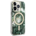 Apple iPhone 14 Pro Max Kılıf GUESS Magsafe Şarj Özellikli Yaprak Desenli Magsafe Şarj Kablolu Kapak - Yeşil