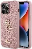 Apple iPhone 14 Pro Max (6.7) Kılıf Guess Orjinal Lisanslı 4G Büyük Metal Logolu Glitter Kapak - Pembe
