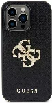 Apple iPhone 14 Pro Max Kılıf Guess Orjinal Lisanslı Delikli Yazı ve 4G Glitter Büyük Metal Logolu Kapak - Siyah