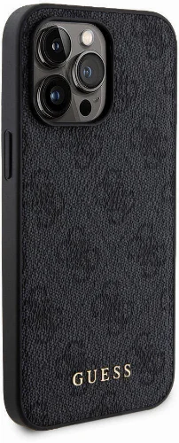 Apple iPhone 14 Pro Max Kılıf Guess Orjinal Lisanslı Magsafe Şarj Özellikli Yazı Logolu 4G Desenli Kapak + Powerbank 5000mAh 2in1 Set - Siyah