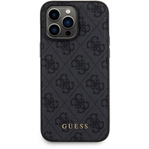 Apple iPhone 14 Pro Max Kılıf Guess Orjinal Lisanslı Magsafe Şarj Özellikli Yazı Logolu 4G Desenli Kapak + Powerbank 5000mAh 2in1 Set - Siyah