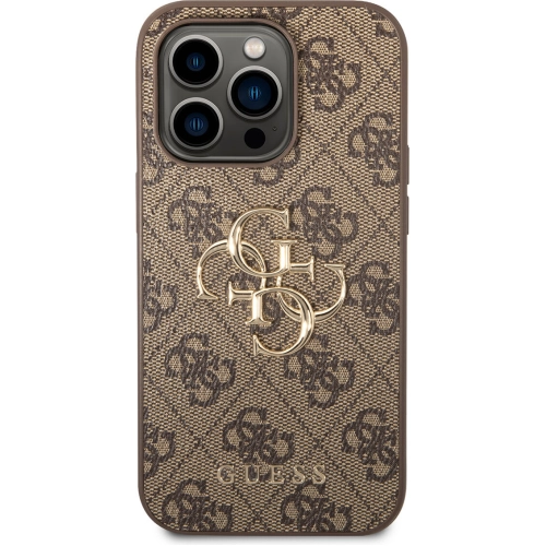 Apple iPhone 14 Pro Max (6.7) Kılıf GUESS PU Deri Büyük Metal Logo Dizaynlı Kapak - Pembe