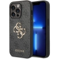 Apple iPhone 14 Pro Max (6.7) Kılıf GUESS PU Deri Büyük Metal Logo Dizaynlı Kapak - Gri