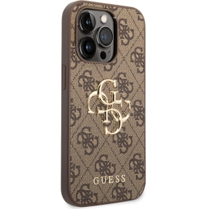 Apple iPhone 14 Pro Max (6.7) Kılıf GUESS PU Deri Büyük Metal Logo Dizaynlı Kapak - Kahverengi