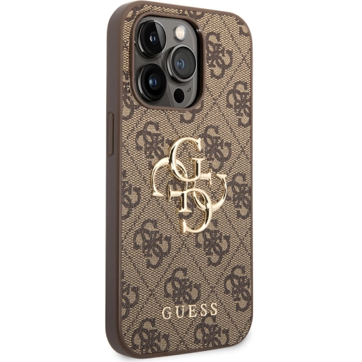Apple iPhone 14 Pro Max (6.7) Kılıf GUESS PU Deri Büyük Metal Logo Dizaynlı Kapak - Kahverengi