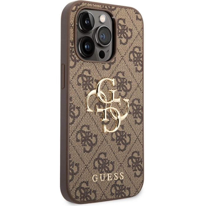 Apple iPhone 14 Pro Max (6.7) Kılıf GUESS PU Deri Büyük Metal Logo Dizaynlı Kapak - Kahverengi