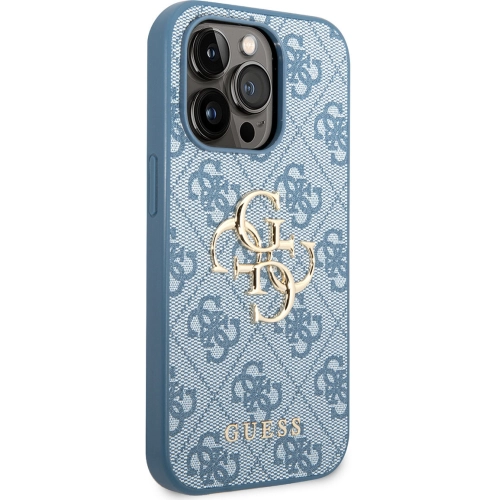Apple iPhone 14 Pro Max (6.7) Kılıf GUESS PU Deri Büyük Metal Logo Dizaynlı Kapak - Mavi