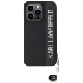 Apple iPhone 14 Pro Max (6.7) Kılıf Karl Lagerfeld Orjinal Lisanslı Anahtarlıklı Taşlı KL Yazılı Saffiano Rhinestones Kapak - Siyah