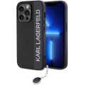 Apple iPhone 14 Pro Max (6.7) Kılıf Karl Lagerfeld Orjinal Lisanslı Anahtarlıklı Taşlı KL Yazılı Saffiano Rhinestones Kapak - Siyah