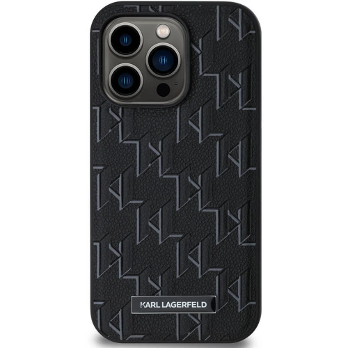 Apple iPhone 14 Pro Max (6.7) Kılıf Karl Lagerfeld Orjinal Lisanslı Magsafe Şarj Özellikli KL Yazılı Hot Stamp Kapak - Siyah