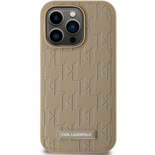 Apple iPhone 14 Pro Max (6.7) Kılıf Karl Lagerfeld Orjinal Lisanslı Magsafe Şarj Özellikli KL Yazılı Hot Stamp Kapak - Krem