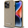 Apple iPhone 14 Pro Max (6.7) Kılıf Karl Lagerfeld Orjinal Lisanslı Magsafe Şarj Özellikli KL Yazılı Hot Stamp Kapak - Krem