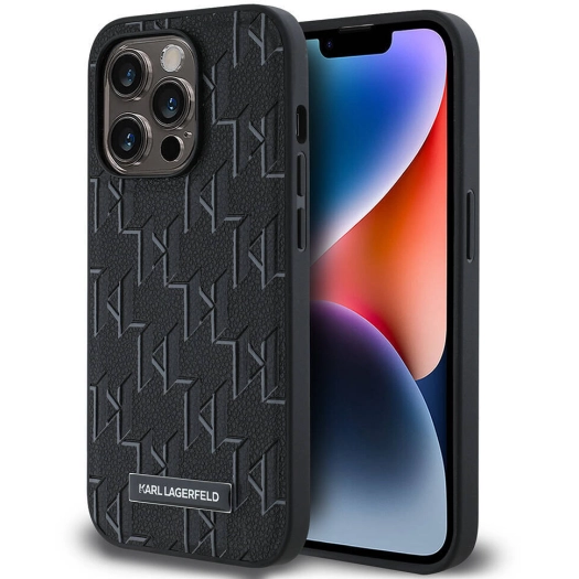 Apple iPhone 14 Pro Max (6.7) Kılıf Karl Lagerfeld Orjinal Lisanslı Magsafe Şarj Özellikli KL Yazılı Hot Stamp Kapak - Siyah