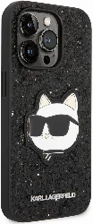 Apple iPhone 14 Pro Max (6.7) Kılıf Karl Lagerfeld Parlak Taşlı Choupette Dizayn Kapak - Siyah