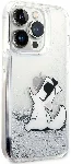 Apple iPhone 14 Pro Max (6.7) Kılıf Karl Lagerfeld Sıvılı Simli Choupette Dizayn Kapak - Gümüş