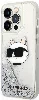 Apple iPhone 14 Pro Max (6.7) Kılıf Karl Lagerfeld Sıvılı Simli Choupette Head Dizayn Kapak - Pembe