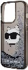 Apple iPhone 14 Pro Max (6.7) Kılıf Karl Lagerfeld Sıvılı Simli Choupette Head Dizayn Kapak - Pembe